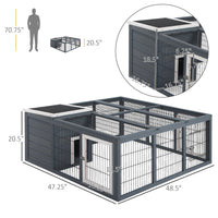 HKM-2254141 Waterproof Gray Rabbit Hutch for Small Animals with Enclosed House and Run Area