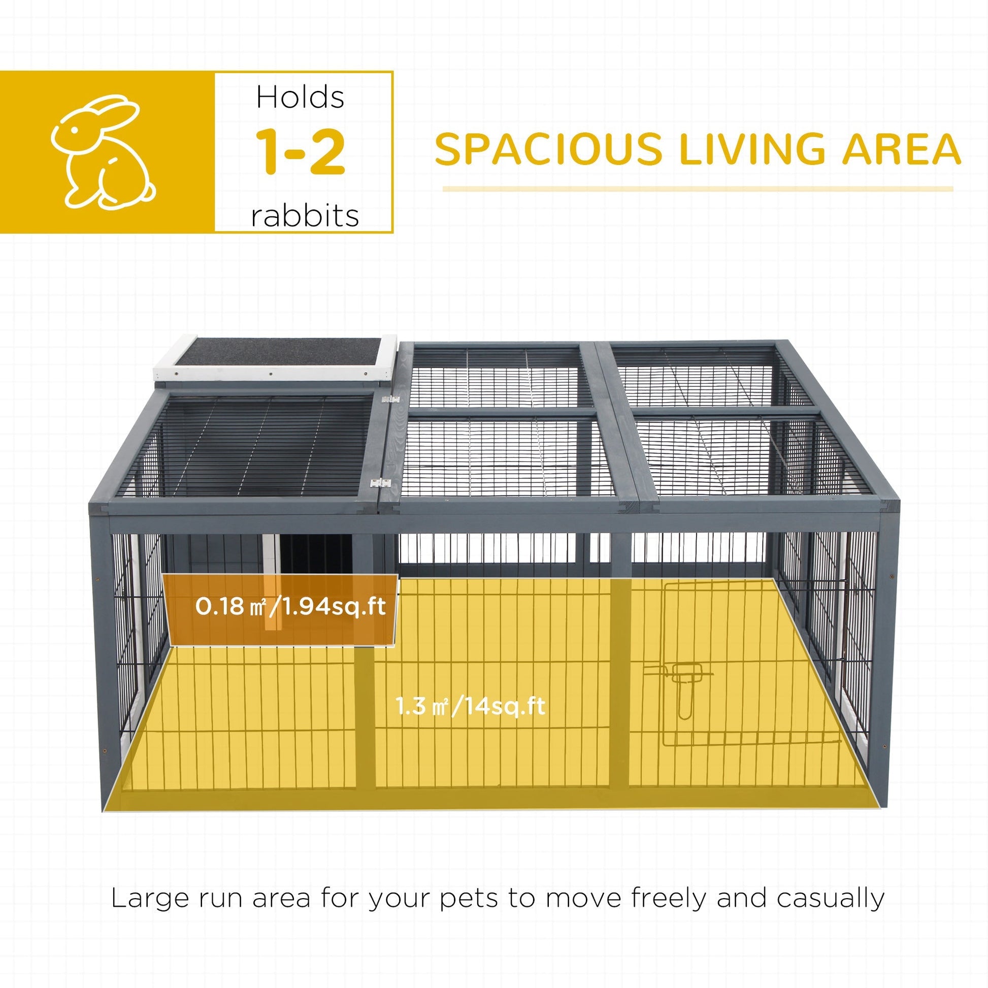HKM-2254141 Waterproof Gray Rabbit Hutch for Small Animals with Enclosed House and Run Area