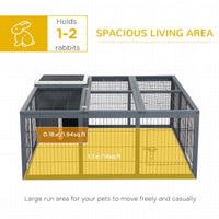 HKM-2254141 Waterproof Gray Rabbit Hutch for Small Animals with Enclosed House and Run Area