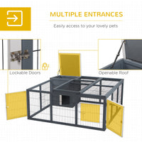 HKM-2254141 Waterproof Gray Rabbit Hutch for Small Animals with Enclosed House and Run Area
