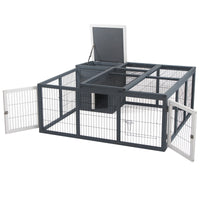 HKM-2254141 Waterproof Gray Rabbit Hutch for Small Animals with Enclosed House and Run Area