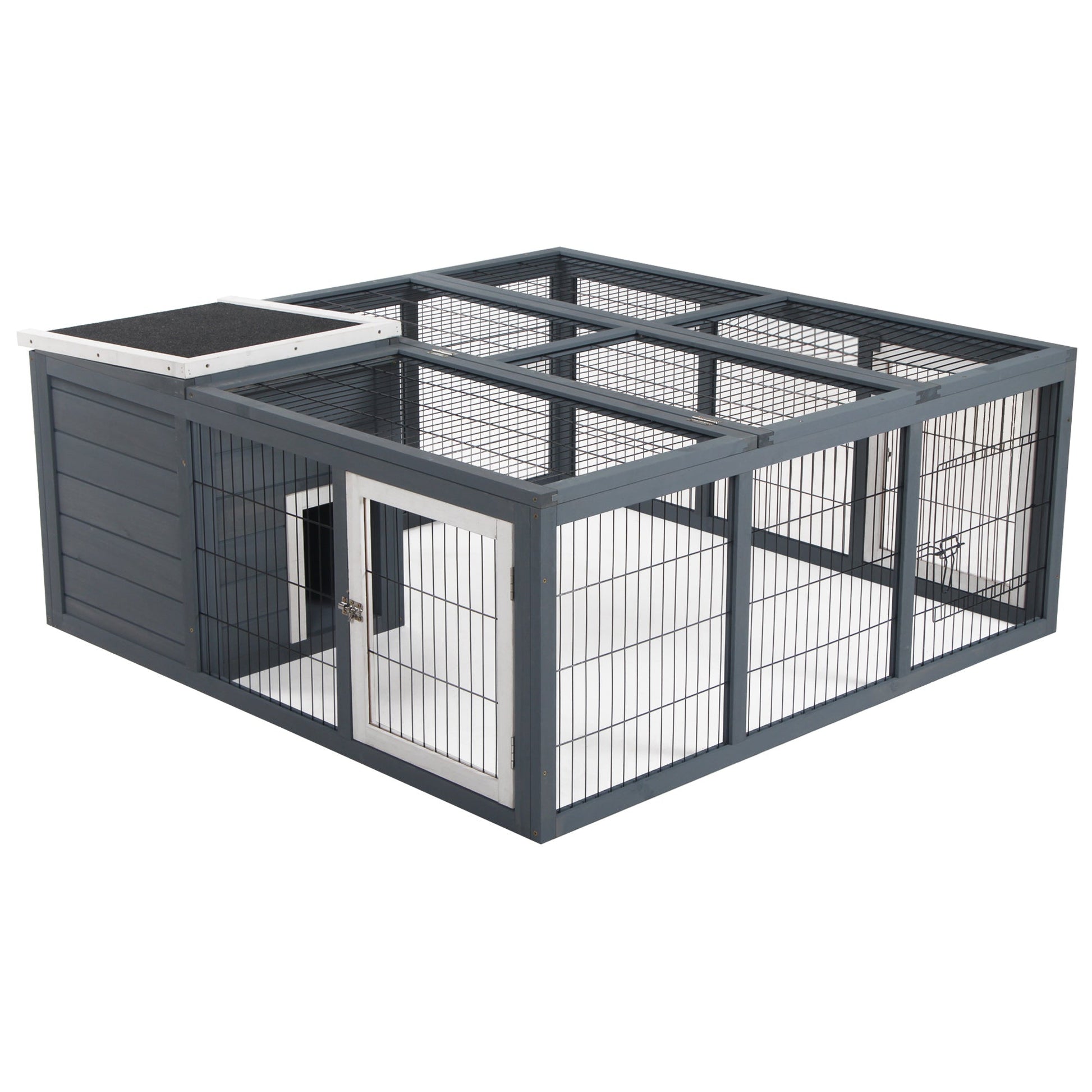 HKM-2254141 Waterproof Gray Rabbit Hutch for Small Animals with Enclosed House and Run Area