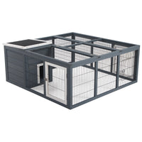 HKM-2254141 Waterproof Gray Rabbit Hutch for Small Animals with Enclosed House and Run Area