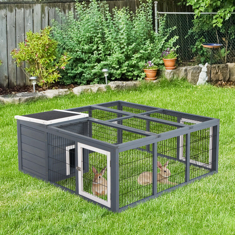 HKM-2254141 Waterproof Gray Rabbit Hutch for Small Animals with Enclosed House and Run Area
