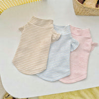 HKM-2255037 Striped Turtleneck Flounced Sleeve Pet Shirt in Blue, Pink, and Coffee