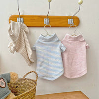 HKM-2255037 Striped Turtleneck Flounced Sleeve Pet Shirt in Blue, Pink, and Coffee