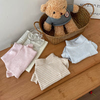 HKM-2255037 Striped Turtleneck Flounced Sleeve Pet Shirt in Blue, Pink, and Coffee