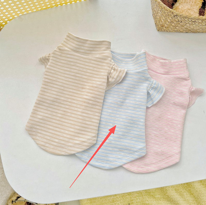 HKM-2255037 Striped Turtleneck Flounced Sleeve Pet Shirt in Blue, Pink, and Coffee