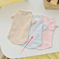 HKM-2255037 Striped Turtleneck Flounced Sleeve Pet Shirt in Blue, Pink, and Coffee