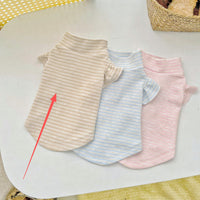 HKM-2255037 Striped Turtleneck Flounced Sleeve Pet Shirt in Blue, Pink, and Coffee