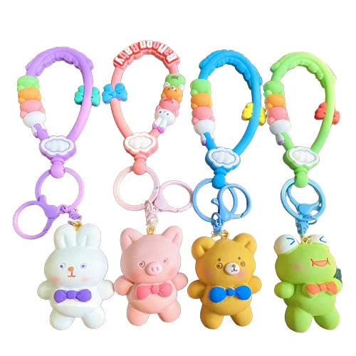 HKM-225555 Cute Animal Keychain Pendant - Creative Cartoon Bear and Rabbit Design for Bags and Keyrings