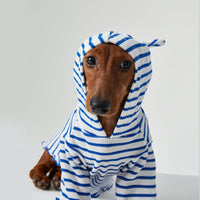 HKM-2256829 Striped Hooded Pet Apparel for Cats and Dogs - Two Feet Design, Available in Red and Blue, Multiple Sizes