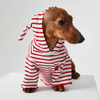 HKM-2256829 Striped Hooded Pet Apparel for Cats and Dogs - Two Feet Design, Available in Red and Blue, Multiple Sizes