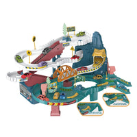 HKM-225683 Dinosaur Theme DIY Assembly Slide Track Toy Set with Friction Car and Lights for Kids