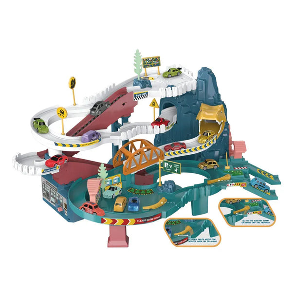 HKM-225683 Dinosaur Theme DIY Assembly Slide Track Toy Set with Friction Car and Lights for Kids