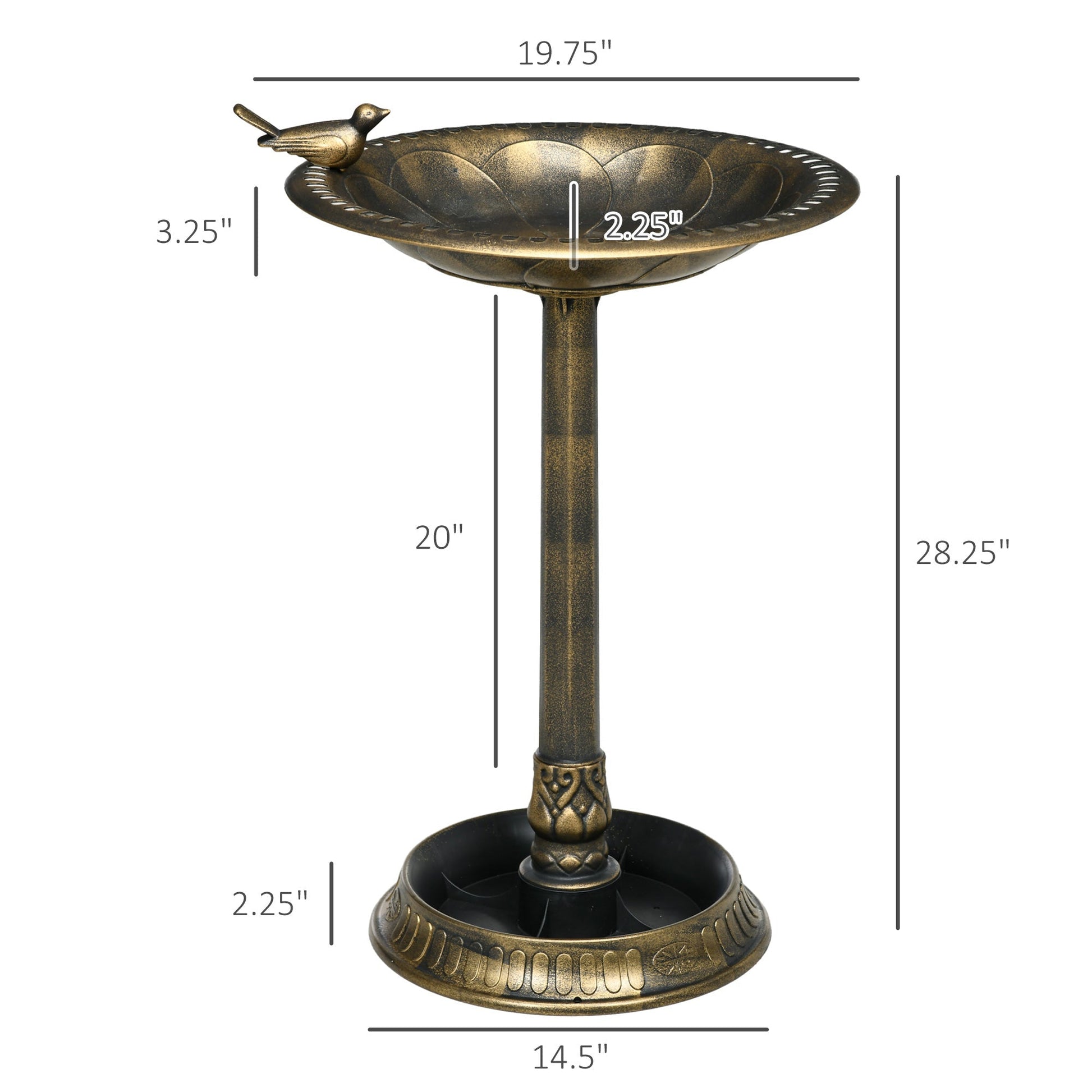 HKM-2258109 Antique Bronze Two-Basin Bird Bath with Planter and Charming Bird Statues