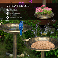 HKM-2258109 Antique Bronze Two-Basin Bird Bath with Planter and Charming Bird Statues
