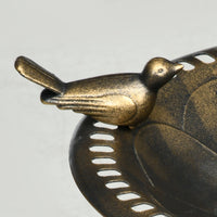 HKM-2258109 Antique Bronze Two-Basin Bird Bath with Planter and Charming Bird Statues