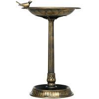 HKM-2258109 Antique Bronze Two-Basin Bird Bath with Planter and Charming Bird Statues