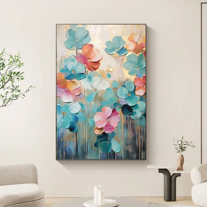 HKM-225811 Handmade Oil Painting on Canvas - Fresh Flower Wall Art for Living Room Decor, Unframed and Rolled