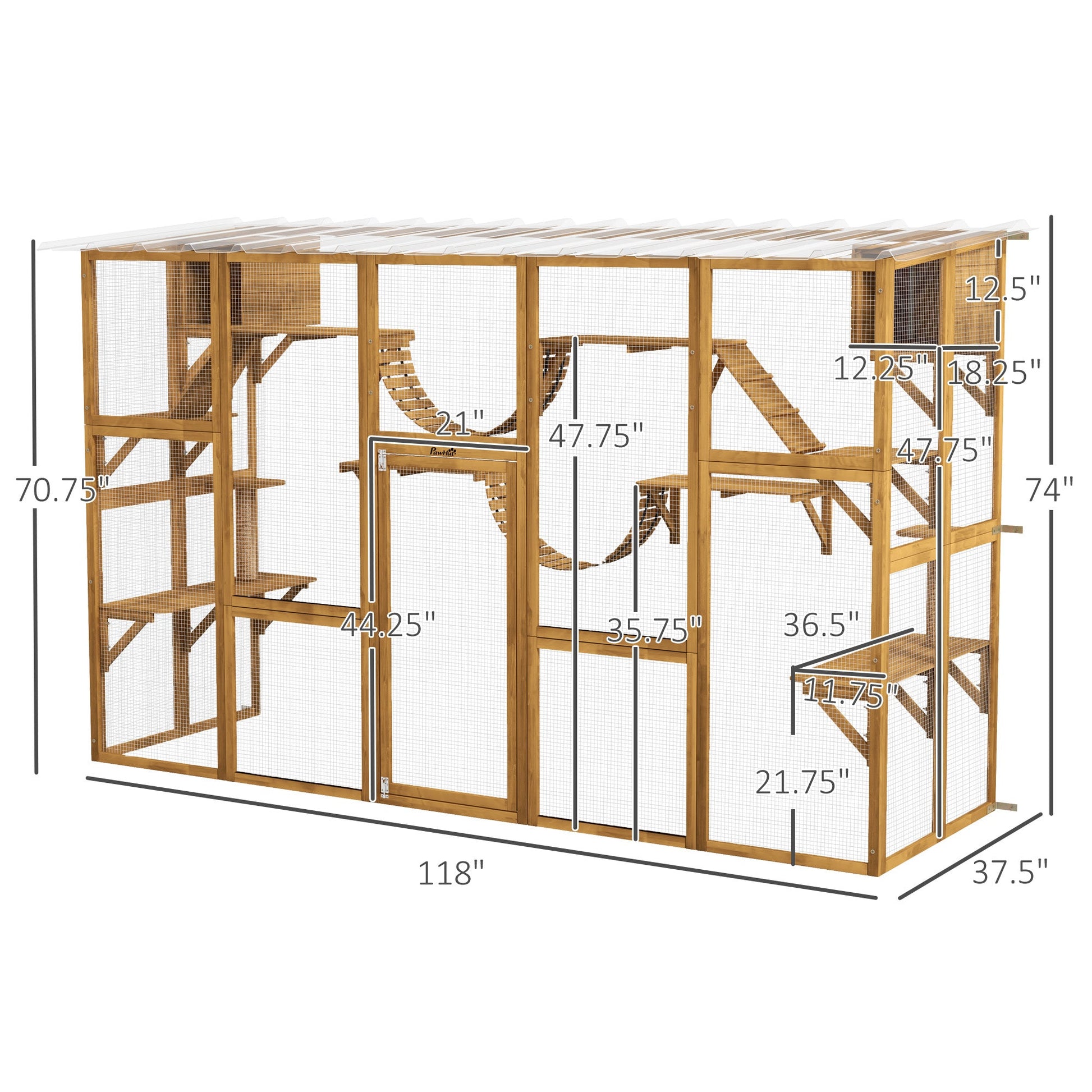 HKM-2260285 Outdoor Cat Window Box Enclosure with Shelves and Bridges for Multiple Cats - Yellow