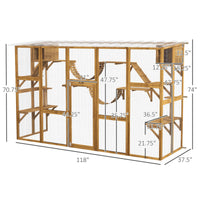HKM-2260285 Outdoor Cat Window Box Enclosure with Shelves and Bridges for Multiple Cats - Yellow