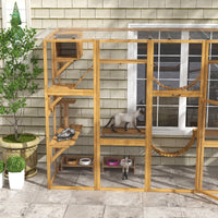 HKM-2260285 Outdoor Cat Window Box Enclosure with Shelves and Bridges for Multiple Cats - Yellow