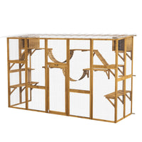 HKM-2260285 Outdoor Cat Window Box Enclosure with Shelves and Bridges for Multiple Cats - Yellow