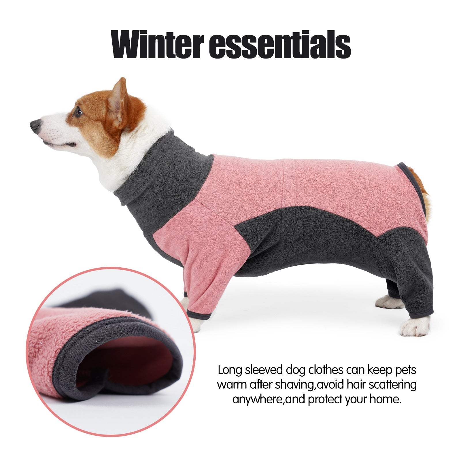 HKM-2260413 Warm Fleece Dog Coat for Winter – Cold-Proof Pet Apparel in Pink and Blue-Gray, Multiple Sizes Available