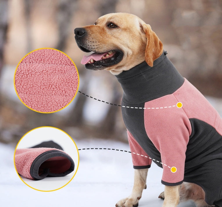 HKM-2260413 Warm Fleece Dog Coat for Winter – Cold-Proof Pet Apparel in Pink and Blue-Gray, Multiple Sizes Available