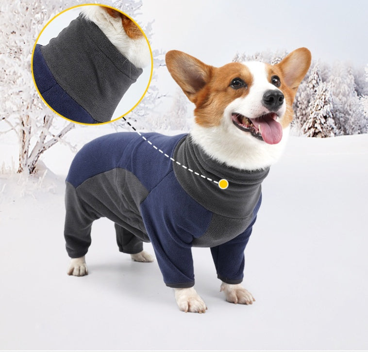 HKM-2260413 Warm Fleece Dog Coat for Winter – Cold-Proof Pet Apparel in Pink and Blue-Gray, Multiple Sizes Available
