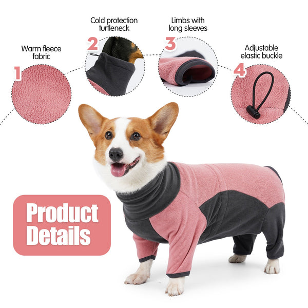 HKM-2260413 Warm Fleece Dog Coat for Winter – Cold-Proof Pet Apparel in Pink and Blue-Gray, Multiple Sizes Available