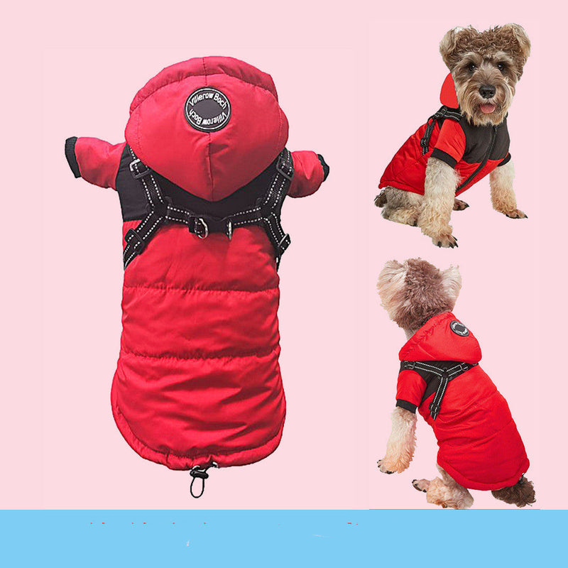 HKM-2260669 Hooded Waterproof Warm Pet Dog Jacket in Blue, Gray, Red, and Pink - Sizes S to 2XL