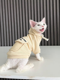 HKM-2261309 Pure Cotton Hooded Sweater for Cats - Available in Haze Blue, Pink, and Beige, Multiple Sizes