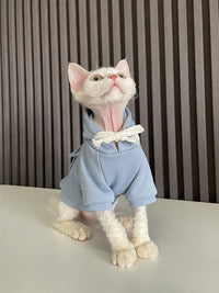 HKM-2261309 Pure Cotton Hooded Sweater for Cats - Available in Haze Blue, Pink, and Beige, Multiple Sizes