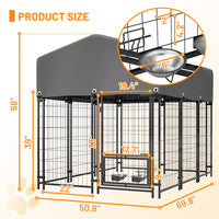 HKM-2261693 Heavy Duty Outdoor Dog Kennel with Roof, UV-Resistant Waterproof Cover, Locking System & Feeding Bowl