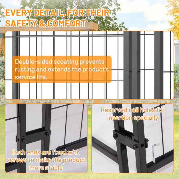 HKM-2261693 Heavy Duty Outdoor Dog Kennel with Roof, UV-Resistant Waterproof Cover, Locking System & Feeding Bowl