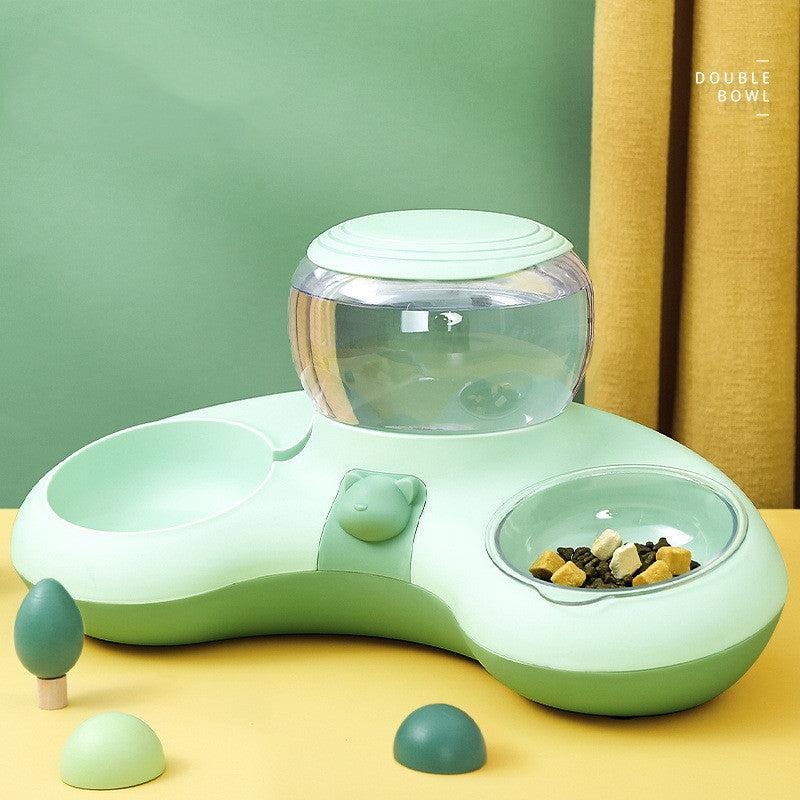 HKM-2262205 Crescent-Shaped Double Bowl for Water and Food - Available in Grey, Powder, and Green