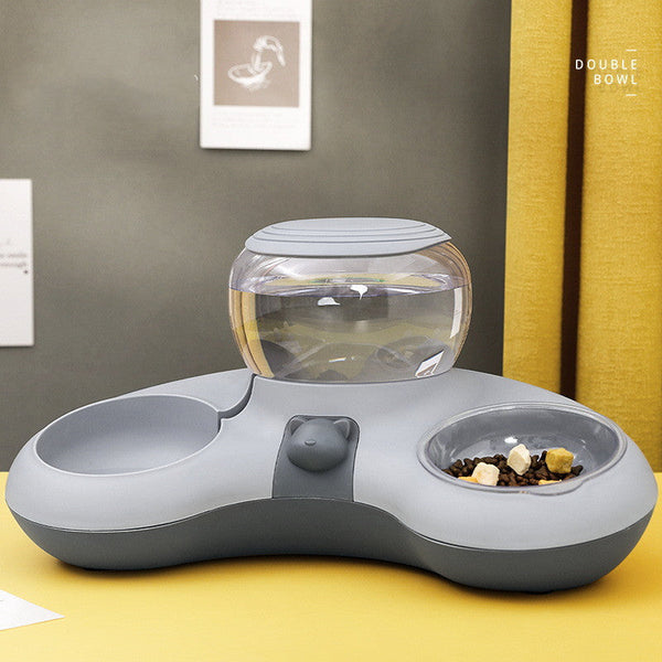 HKM-2262205 Crescent-Shaped Double Bowl for Water and Food - Available in Grey, Powder, and Green
