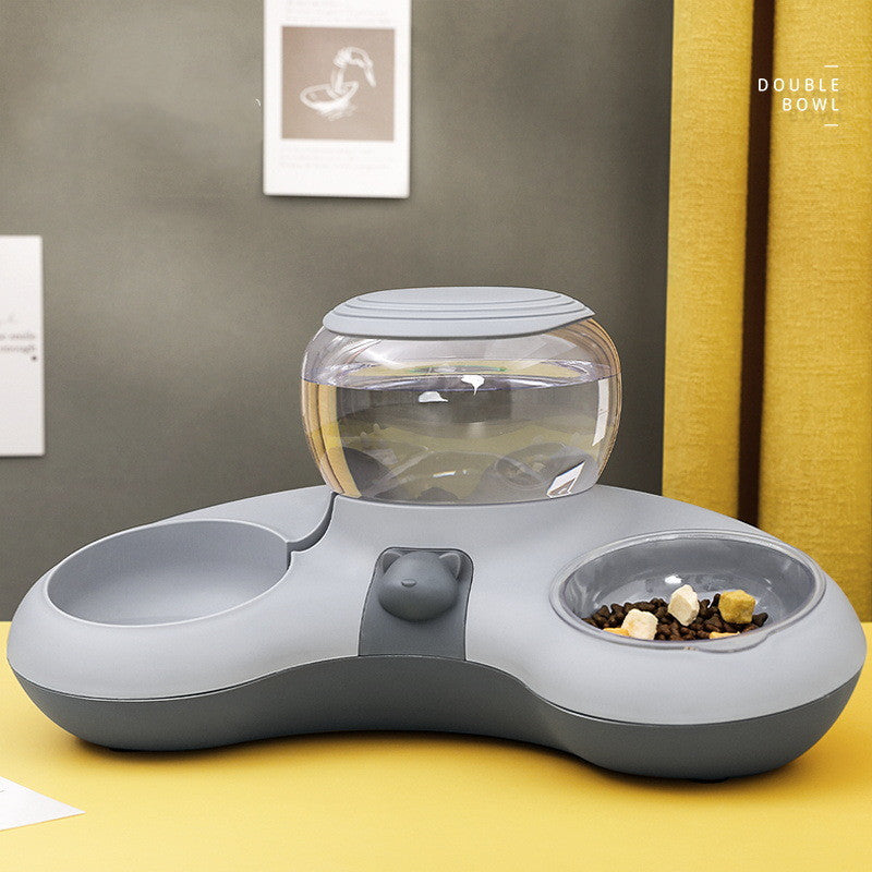 HKM-2262205 Crescent-Shaped Double Bowl for Water and Food - Available in Grey, Powder, and Green
