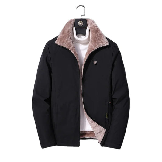 HKM-226259 Customizable Men's Winter Warm Jacket for Middle-Aged and Elderly Hooded Long and Loose Top with Velvet Addition Thickening