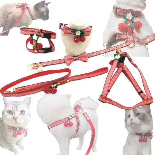 HKM-226259 Knit Strawberry Pet Traction Set for Cats and Dogs, Adjustable Size with Cute Pendant