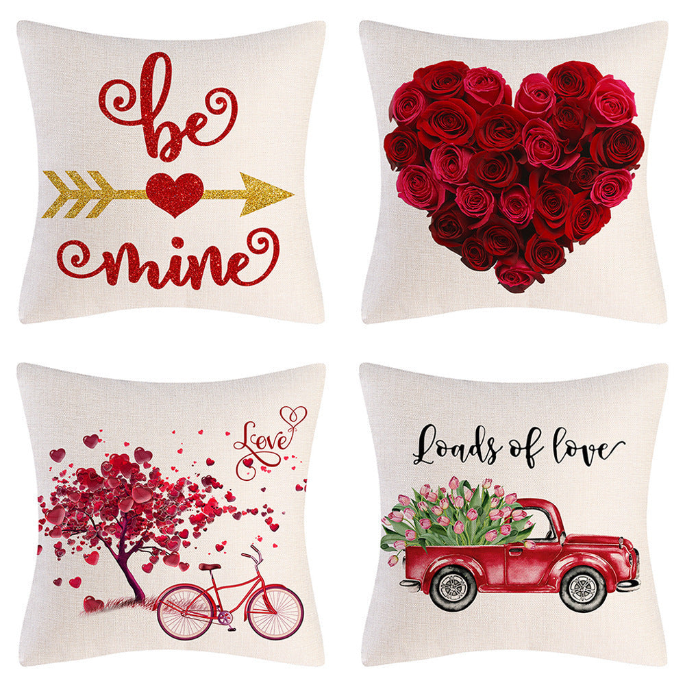 HKM-226259 Nordic Cartoon Anime Linen Pillowcase for Valentine's Day Gift