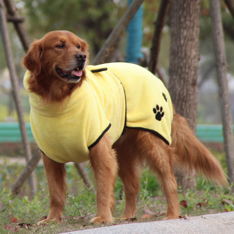 HKM-2262845 Soft and Absorbent Coral Fleece Pet Bathrobe Pajamas in Yellow - Multiple Sizes Available