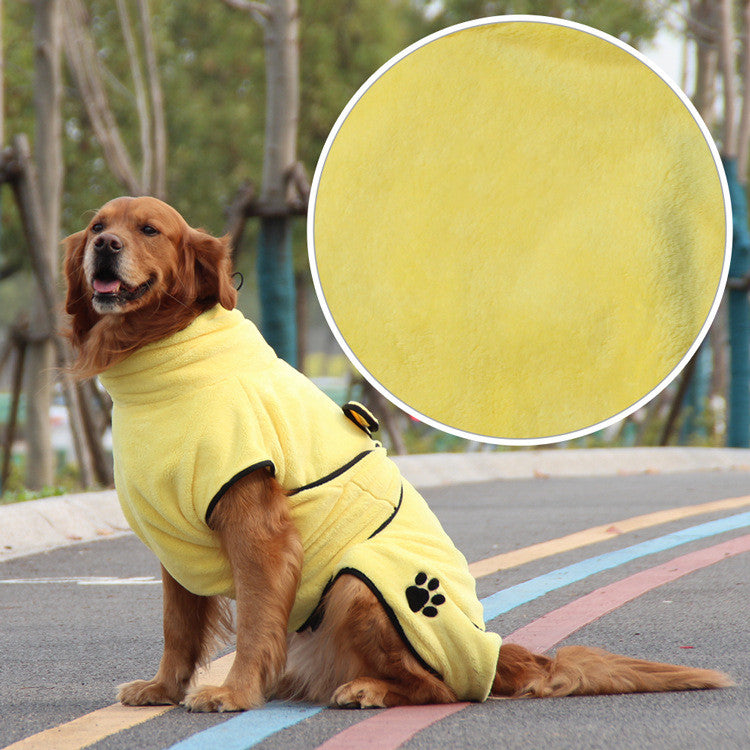 HKM-2262845 Soft and Absorbent Coral Fleece Pet Bathrobe Pajamas in Yellow - Multiple Sizes Available