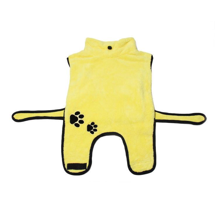 HKM-2262845 Soft and Absorbent Coral Fleece Pet Bathrobe Pajamas in Yellow - Multiple Sizes Available