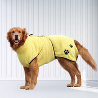 HKM-2262845 Soft and Absorbent Coral Fleece Pet Bathrobe Pajamas in Yellow - Multiple Sizes Available