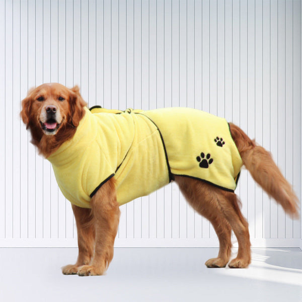 HKM-2262845 Soft and Absorbent Coral Fleece Pet Bathrobe Pajamas in Yellow - Multiple Sizes Available