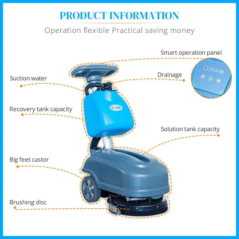 HKM-226451 Walk Behind Floor Scrubber Machine - KUER KR-XS15D Cleaning Equipment for Efficient Floor Maintenance