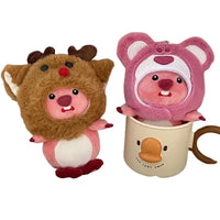 HKM-226707 Kawaii Plush Beaver Keychain with Detachable Animal Hat Pendant – Soft Plush Toys for Kids and Adults